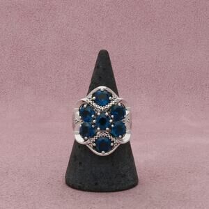 ⚡️reserved⚡️ sterling silver round-cut blue topaz cluster ring size 8